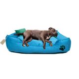 Büyük Irk Köpek Yatağı Ultrasoft Yıkanabilir Yüksek Kaliteli Kumaş Pati İşlemeli - 70 x 90 cm - Turkuaz