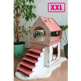 Büyük Kedi Evi Xxl Teraslı Kedi Evi 5kg Ve Üzeri Kediler Için Xxl Pembe - Beyaz