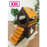 Büyük Kedi Evi Xxl Teraslı Kedi Evi 5kg Ve Üzeri Kediler Için Xxl Turuncu - Koyu Kahverengi
