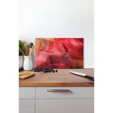 Büyük Kırmızı Yapraklar Cam Kesme Tahtası, Silikon Ayaklı, Isıya Kırılmaya Dayanıklı, Sunum Tablası - 23 x 35 cm
