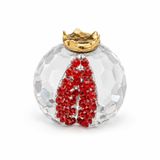 Büyük Kristal Nar Figürü, Bulgar Gravür, Şeffaf, 52mm x 50mm, Altın Detaylı Taç, Özel Tasarım Hediyelik Eşya, 1 Adet