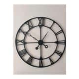 Büyük Metal Duvar Saati, Roma Rakamları, 90 cm, Siyah