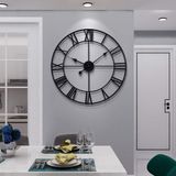 Büyük Modern Metal Duvar Saatleri Rustik Yuvarlak Neredeyse Sessiz Küçük Tik Tak Pille Çalışan Roma Rakamlı Saat Oturma Odası/Yatak Odası/Mutfak Duvar Dekoru için - (Siyah, 47 cm)