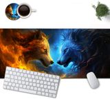 Büyük Mouse Pad, 80 x 30 cm Dikişli Kenarları ile Genişletilmiş Oyun Fare Altlığı, XXL Fare Altlığı Koruyucu Kaymaz Kauçuk Taban Ofis ve Ev Yazı Matı, Ateş ve Buz Kurt Desenli Siyah Masa Matı