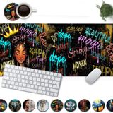 Büyük Mouse Pad, 80 x 30 cm Dikişli Kenarları ile Genişletilmiş Oyun Mouse Pad'i, XXL Mousepad Koruyucu Kaymaz Kauçuk Taban Ofis Ev Yazma Matı, Afrikalı Amerikalı Siyah Kadın Grafiti Kız Masa Matı