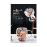 Büyük Pazar Store 350 ml Isıya Dayanıklı Borosilikat Çift Çidarlı Flower Cup Bardak Çiçekli Kahve Sunum Bardağı - Option-1 - 0 - Siyah