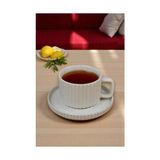 Büyük Pazar Store 6 Kişilik Porselen Kahve Fincanı Beyaz Çizgili Model - 001-Renkli