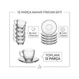 Büyük Pazar Store 6 Kişilik Şeffaf Cam Kahve Fincan Takımı - 12 Parça Modern Espresso ve Türk Kahvesi Seti - Isıya Dayanıklı Cam Fincan ve Tabak Seti - 001-Renkli