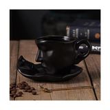 Büyük Pazar Store Iskandinav Yüz Şekilli Fincan Takımı - Mat Beyaz Seramik Kupa ve Dudak Figürlü Tabak - Estetik Kahve Fincanı Seti (Siyah, 260, Mililitre) - 001-Renkli