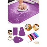 Büyük Silikon Hamur Açma Matı 60x45cm & Hamur Spatula & 3'lü Pasta Dekorasyon Seti