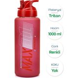 Büyük Su Matarası Tritan Pipetli Su Şişesi Max Spor Matarası Suluğu Bpasız 1000 ml Kırmızı 0112 - Genel - Standart - Çok Renkli