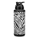 Büyük Su Matarası Tritan Pipetli Su Şişesi Zebra Spor Matarası Suluğu BPAsız 1000 mL Siyah 0112
