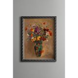 Büyük Yabani Çiçek Buketi - Vintage Desenli Çerçeve, Gümüş, 15 x 21