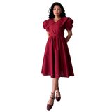 Büyük Yakalı Kloş Poplin Elbise (Bordo, XL)