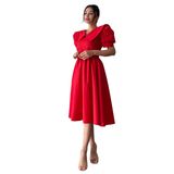 Büyük Yakalı Kloş Poplin Elbise (Kırmızı, XL)