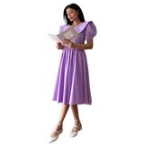 Büyük Yakalı Kloş Poplin Elbise (Lila, 2XL)