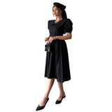 Büyük Yakalı Kloş Poplin Elbise (Siyah, XL)
