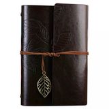 Büyük Yaprak Desenli Deri Defter Koyu Kahverengi