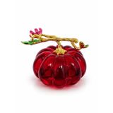 Büyüleyici Kırmızı Cam Balkabağı Dekoratif Obje, Altın Detaylı, Yuvarlak, 6x5.5 cm, Tek Parça