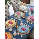 Büyülü Home 14 Parca Amerikan Servis 6 Adet Amerıkan Servis 6 Adet Bardak Alt 2 Adet Nihale Hasır Hüt - Badem Ezmesi Rengi - 132 x 132 cm