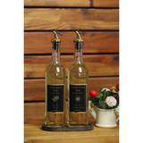 Büyülü Home 2'Li Ahsap Stantlı Gold 750 Ml Ayçiçek Yağı Zeytinyağı Sisesi Yağdanlik