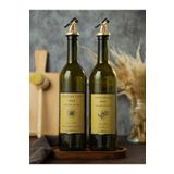 BÜYÜLÜ HOME Ahşap Stantlı Amber 2 Adet Gold Tıpalı Gold Etiketli 750ml Zeytinyağı Ayçiçek Yağı Sıvıyağ Şişesi