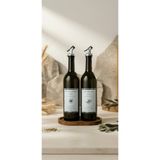 BÜYÜLÜ HOME Ahşap Stantlı Amber 2 Li 750 ml Zeytinyağı Ayçicek Yağı Sıvı Yağ Şişesi Yağdanlık Yağlık Cam Şişe