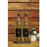 BÜYÜLÜ HOME Ahşap Stantlı Şeffaf Gold Tıpalı 2 li 750 ml Ayçiçek Yağı Zeytinyağı cam Şişe yağdanlık