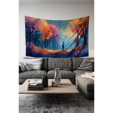 Büyülü Orman Desenli Duvar Halısı Duvar Örtüsü Tapestry Süetimsi Dokulu%100 Polyester Kumaş
