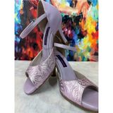 Buz Lila Dokulu Latin-Salsa-Tango Dans Ve Salon Ayakkabısı 7 Cm 11 Pont Kadeh Model Kapalı Topuk