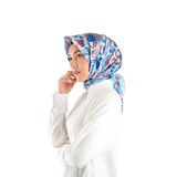 Buz Mavi Çiçek Desen Vual İpek Eşarp