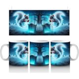 Buz Mavisi Alevlerle Yükselen Hayalet Figürlü Cadılar Bayramı Baskılı Kupa - Renkli - 300 ml