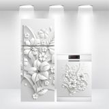 Buzdolabı Ve Bulaşık Makinesi Kapak Folyo Kaplama 3D Çiçek model-renk-ikili-set-mavi