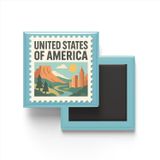 Buzdolap Magneti Amerika Birleşik Devletleri Washington Renkli Posta Pulu Temalı - 9x9 cm