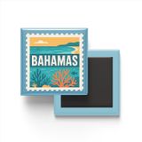 Buzdolap Magneti Bahamalar Nassau Renkli Posta Pulu Temalı - 9x9 cm