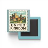 Buzdolap Magneti Birleşik Krallık Londra Renkli Posta Pulu Temalı - 9x9 cm