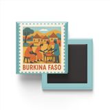 Buzdolap Magneti Burkina Faso Ouagadougou Renkli Posta Pulu Temalı - 9x9 cm | 9x9 cm ölçülerinde turistik buzdolap magnetleri