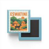 Buzdolap Magneti Esvatini Mbabane, Lobamba Renkli Posta Pulu Temalı - 9x9 cm