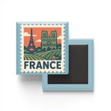 Buzdolap Magneti Fransa Paris Renkli Posta Pulu Temalı - 9x9 cm