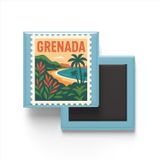 Buzdolap Magneti Grenada Saint George’s Renkli Posta Pulu Temalı - 9x9 cm
