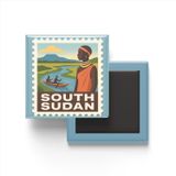 Buzdolap Magneti Güney Sudan Juba Renkli Posta Pulu Temalı - 9x9 cm
