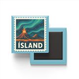 Buzdolap Magneti İzlanda Reykjavik Renkli Posta Pulu Temalı - 9x9 cm