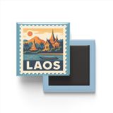 Buzdolap Magneti Laos Vientiane Renkli Posta Pulu Temalı - 9x9 cm