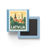 Buzdolap Magneti Letonya Riga Renkli Posta Pulu Temalı - 9x9 cm