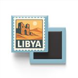 Buzdolap Magneti Libya Trablus Renkli Posta Pulu Temalı - 9x9 cm | 9x9 cm ölçülerinde turistik buzdolap magnetleri