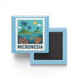 Buzdolap Magneti Mikronezya Palikir Renkli Posta Pulu Temalı - 9x9 cm