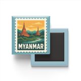 Buzdolap Magneti Myanmar Nepido Renkli Posta Pulu Temalı - 9x9 cm