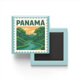 Buzdolap Magneti Panama Panama Renkli Posta Pulu Temalı - 9x9 cm