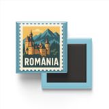 Buzdolap Magneti Romanya Bükreş Renkli Posta Pulu Temalı - 9x9 cm