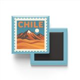 Buzdolap Magneti Şili Santiago Renkli Posta Pulu Temalı - 9x9 cm